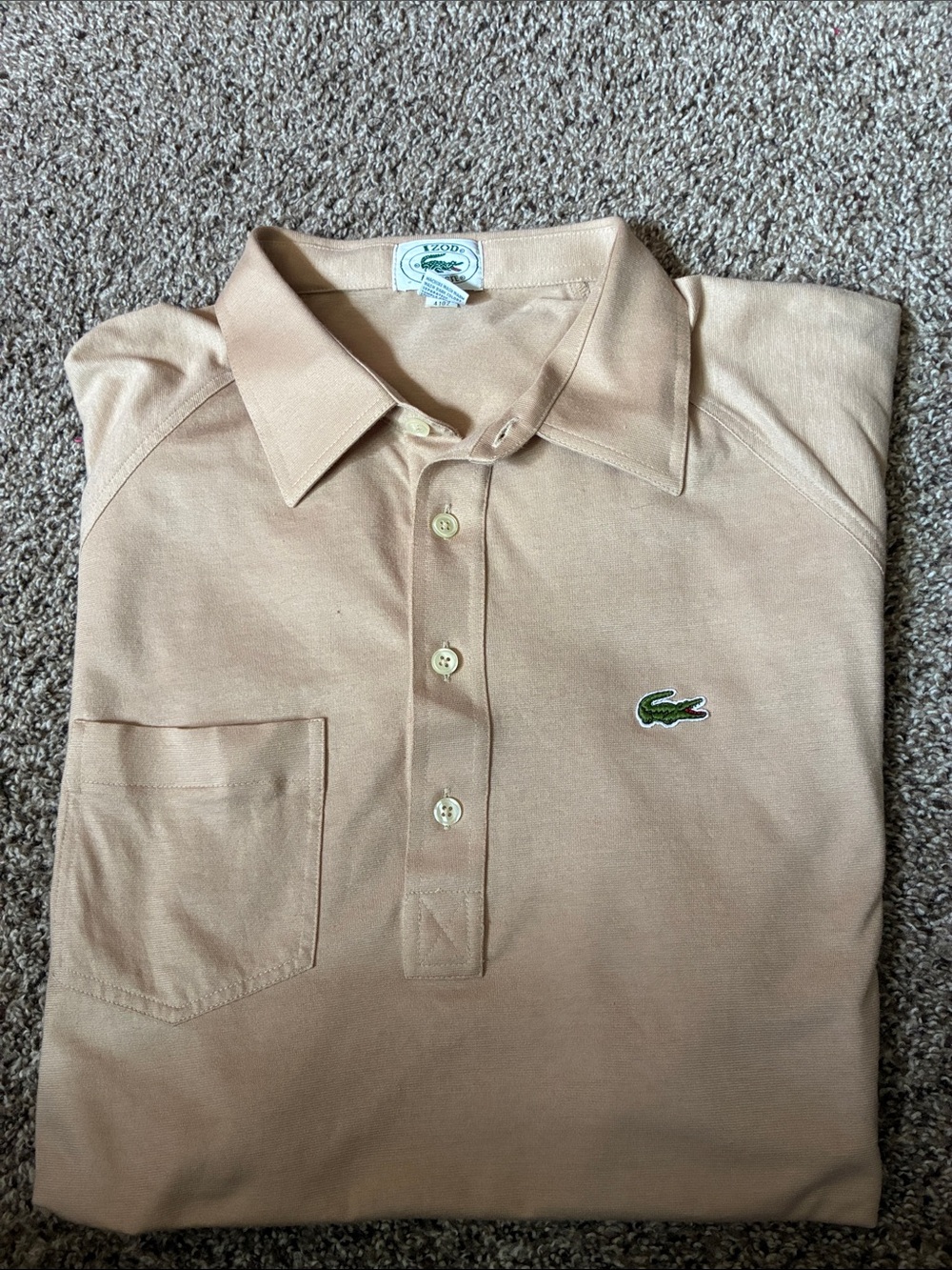 Lacoste Men’s Beige Polo with Chest Pocket and Crocodile Logo